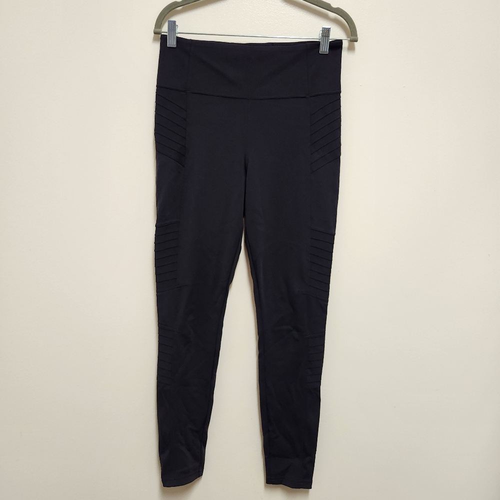 Athleta Delancey Moto Tight Leggings Womens Sz Medium Black Zip Legs Pockets